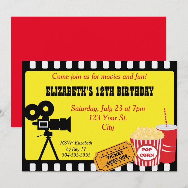 Invitación Noche de la película Cumpleaños (Anverso / Reverso)
