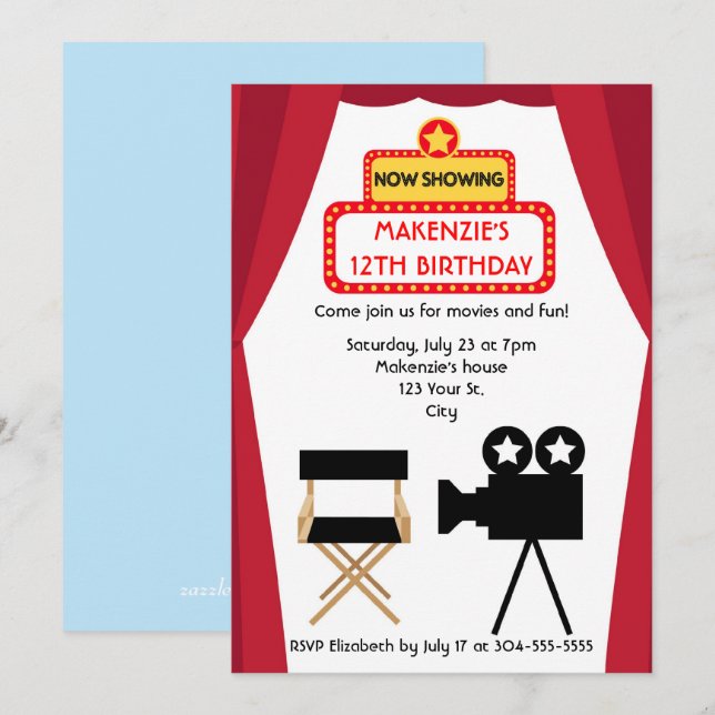 Invitación Noche de la película Cumpleaños (Anverso / Reverso)