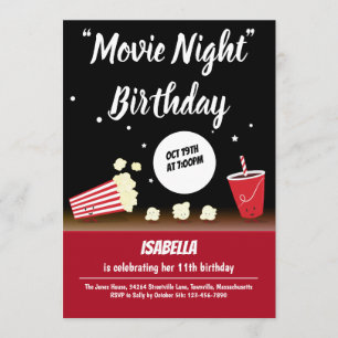 Invitación Noche de la película Cumpleaños Bebida de palomita