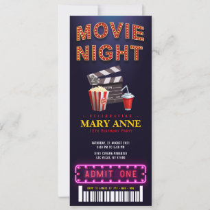 Invitación Noche de la película Cumpleaños de la fiesta de la