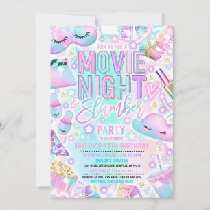 Invitación Noche de la película Fiesta del sueño Pastel Rainb