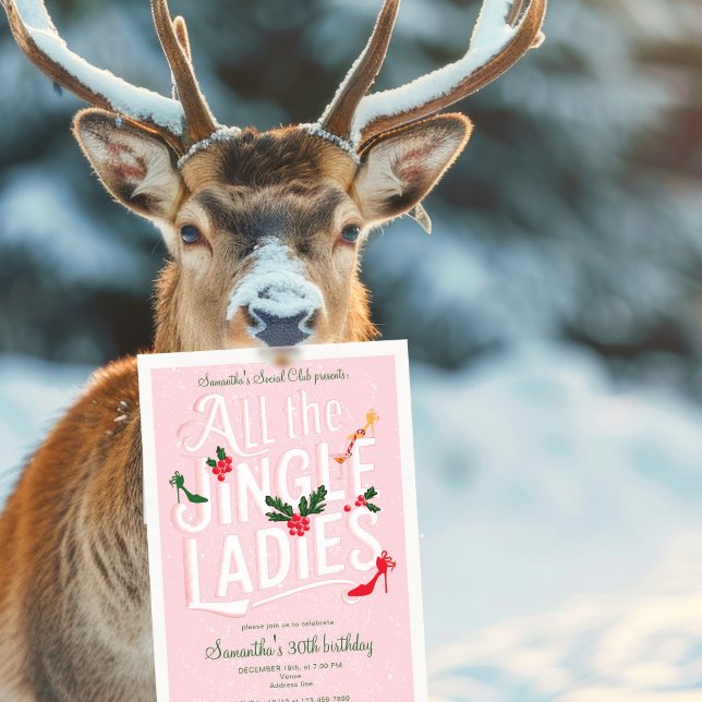 Invitación Noche de las damas jingle vacaciones de pastel ros (Jingle Ladies Night Out Modern Pink Pastel Holiday Invitation )