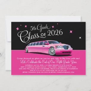Invitación Noche de limusina rosa de clase de 5to grado para 