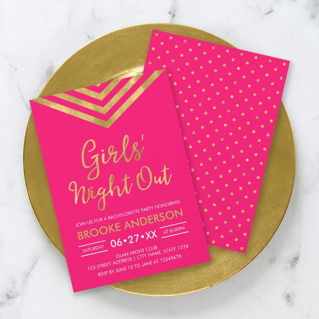 Invitación Noche de los Chicas Chevron Moderno De Oro Rosa (Subido por el creador)