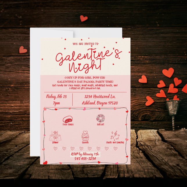 Invitación Noche de los Chicas del Fiesta Pajama de Galentine (Subido por el creador)