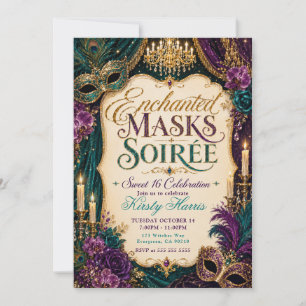 Invitación Noche de Máscaras Encantadas Celebración Sweet 16