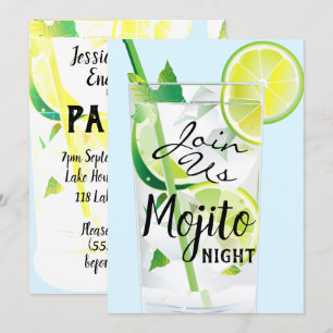 Invitación Noche de Mojito Menta Lima Luz Azul