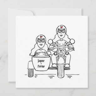 Invitación Noche de moto y sidecar de dos novias personalizad