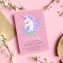 Invitación Noche de nacimiento de unicornio rosado para niños