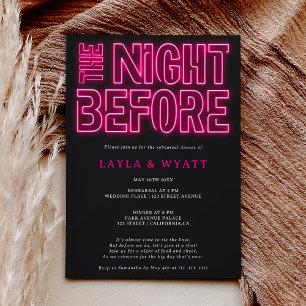 Invitación Noche de neón rosa retro antes de la cena del ensa