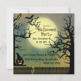 Invitación Noche de niebla con Jack o'lantern y Luna llena