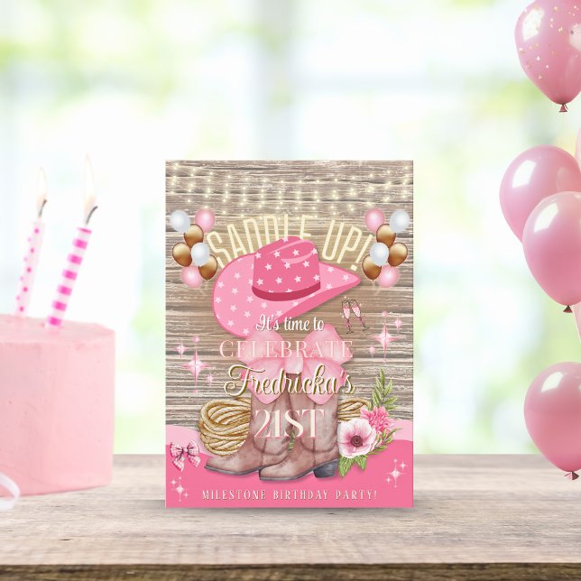 Invitación Noche de Nova Rústica Rosa Boots Gorra Cumpleaños (Subido por el creador)