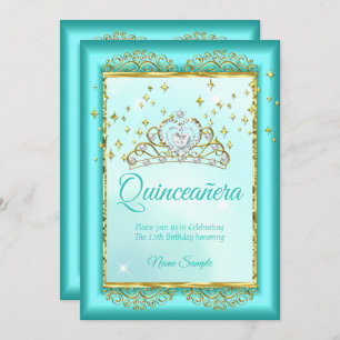 Invitación Noche de oro azul Verde azulado de la Princesa Qui