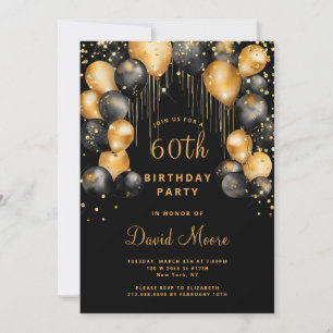 Invitación Noche de oro negro de la fiesta de cumpleaños 60