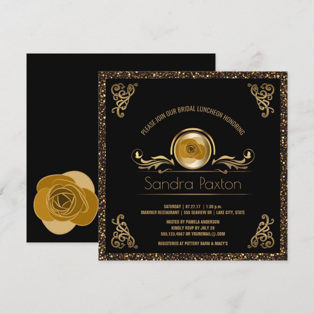 Invitación Noche de oro negro| Ducha nupcial Boda (Anverso / Reverso)