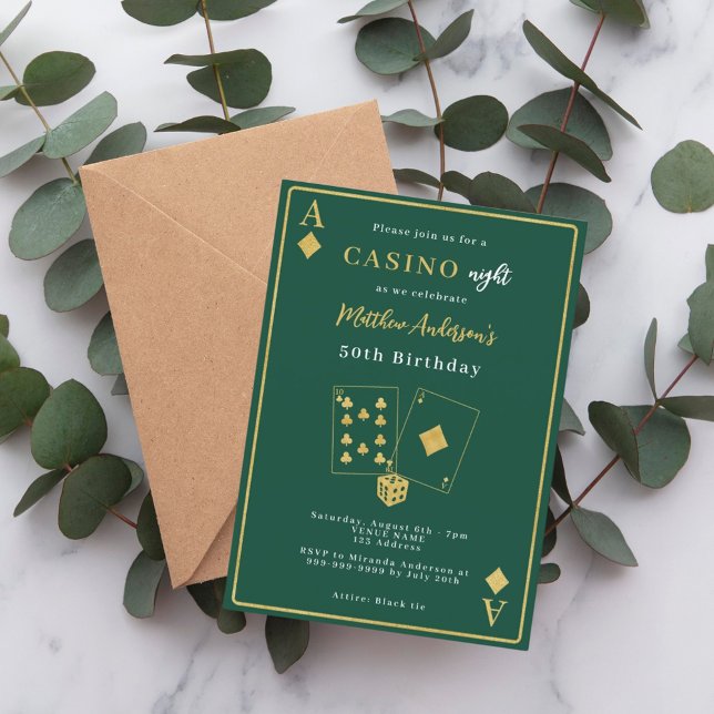 Invitación Noche de oro verde de la noche del casino (Subido por el creador)