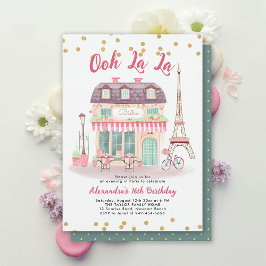 Invitación Noche de París Eiffel Bistro Dulce Verde Rosa 16