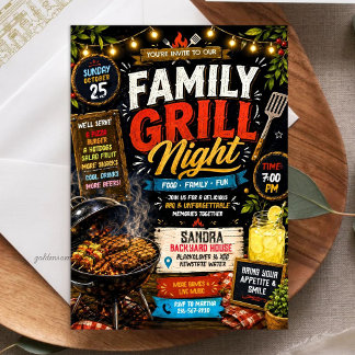 Invitación Noche de Parrilla Familiar en Pizarra Rústica - BB