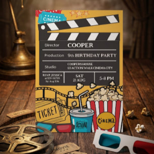 Invitación Noche de Película Amarilla Fiesta de Cumpleaños pa