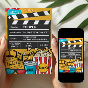 Invitación Noche de Película Amarilla Fiesta de Cumpleaños pa
