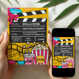 Invitación Noche de Película Amarilla Fiesta de Cumpleaños pa