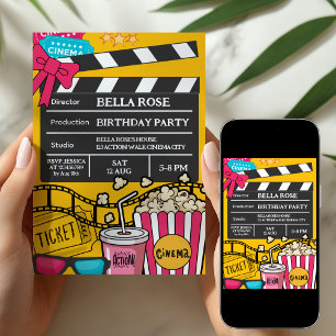 Invitación Noche de Película Amarilla Fiesta de Cumpleaños pa