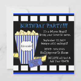 Invitación Noche de película con la tira de las palomitas y