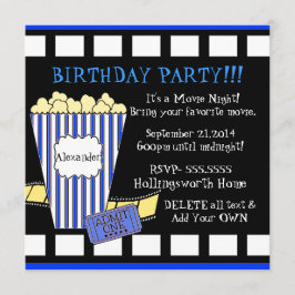 Invitación Noche de película con la tira de las palomitas y