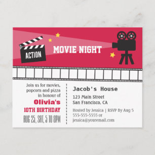 Invitación Noche de Película con Luces Cámara Acción Fiesta d