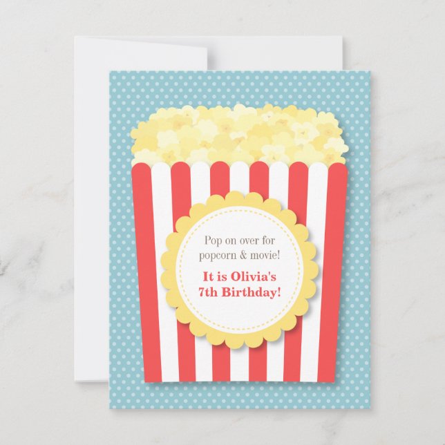 Invitación Noche de Película con Palomitas de Maíz Fiesta de  (Anverso)