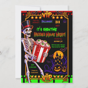 Invitación Noche de película de Halloween de Esqueleto y Ojos
