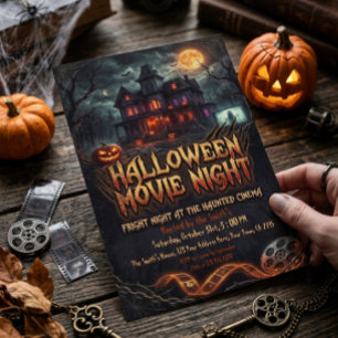 Invitación Noche de película de Halloween en casa embrujada
