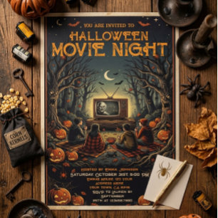 Invitación Noche de película de Halloween en el bosque espelu