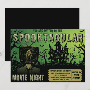Invitación Noche de Película de Halloween Espeluznante