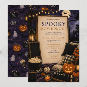 Invitación Noche de Película de Halloween Espeluznante