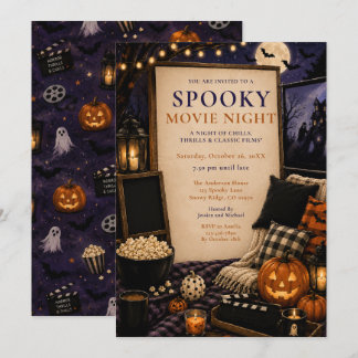 Invitación Noche de Película de Halloween Espeluznante