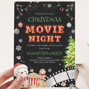 Invitación Noche de Película de Navidad Fiesta Navideña