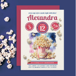 Invitación Noche de Película de Palomitas Rojas y Azules Dive