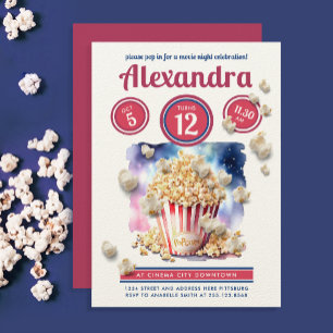 Invitación Noche de Película de Palomitas Rojas y Azules Dive