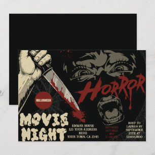 Invitación Noche de Película de Terror Cuchillo Sangriento Ha