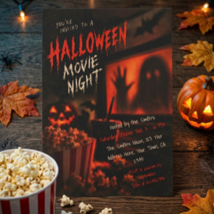 Invitación Noche de Película de Terror de Halloween Palomitas