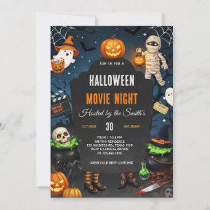 Invitación Noche de Película de Terror y Halloween Espeluznan