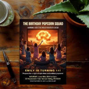 Invitación Noche de Película del Equipo de Palomitas Cumpleañ