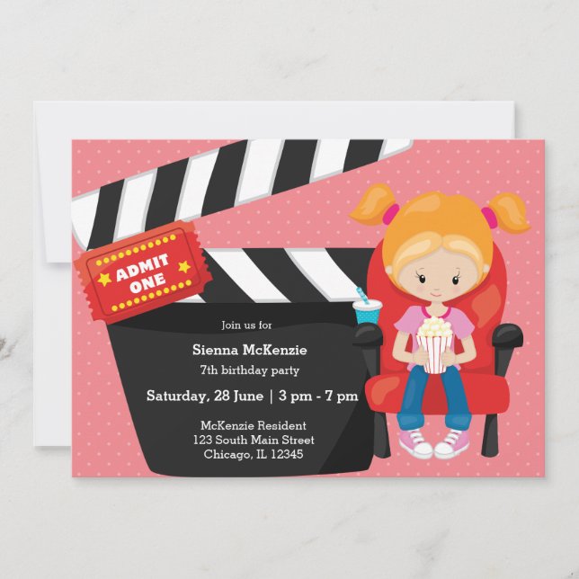Invitación Noche de película * elegir color de fondo (Anverso)