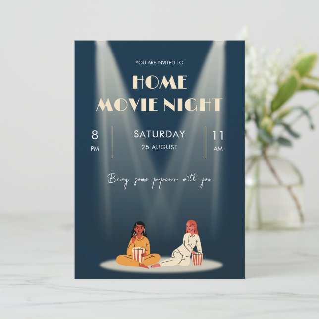 Invitación Noche de Película en Casa Fresca Volante Oscuro (Anverso de pie)
