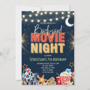 Invitación Noche de Película en el Patio de Cumpleaños
