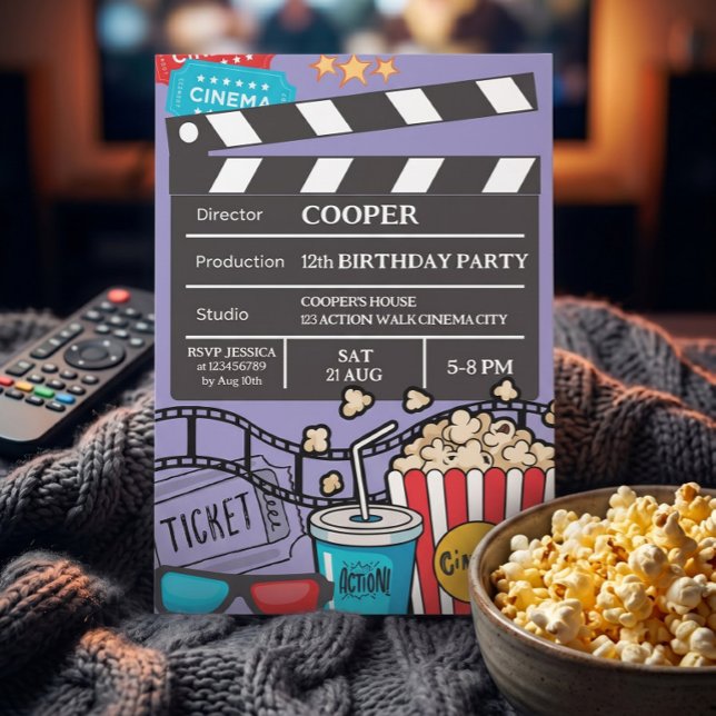 Invitación Noche de Película Morada Fiesta de Cumpleaños para (Subido por el creador)