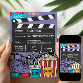 Invitación Noche de Película Morada Fiesta de Cumpleaños para