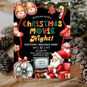 Invitación Noche de película retro divertida de Navidad en ne