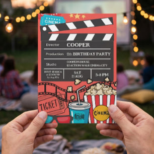 Invitación Noche de Película Roja Fiesta de Cumpleaños para N